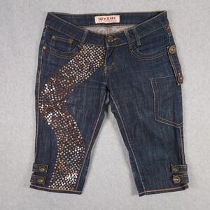 New Jeans Vintage Womens Size 30 Embellished Sequins Capri Denim Jeans Y2K